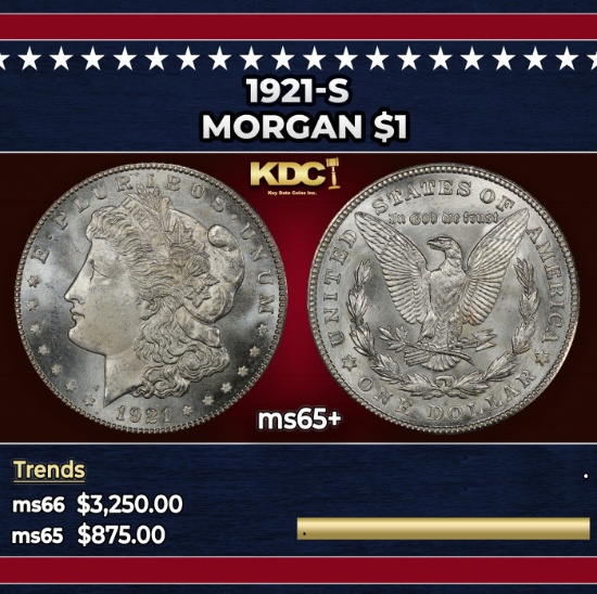1921-s Morgan Dollar $1 ms65+ SEGS