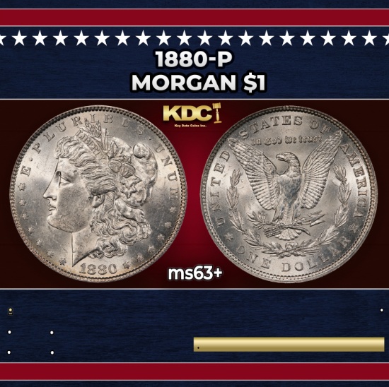 1880-p Morgan Dollar $1 Grades ms63+