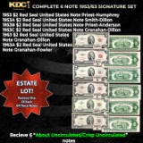 Complete 1953/63 $2 Red Seal United States Note Signature Set 1953, 1953a, 1953b. 1953c, 1963, 1963A