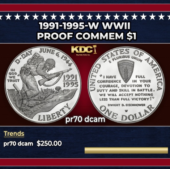 1991-1995-w WWII Proof Modern Commem Dollar $1 pr70 dcam SEGS
