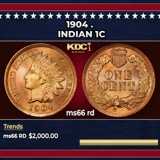 1904 Indian Cent . 1c ms66 rd SEGS