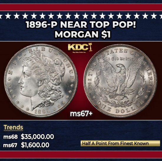1896-p Morgan Dollar Near Top Pop! $1 ms67+ SEGS