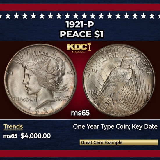 1921-p Peace Dollar $1 ms65 SEGS