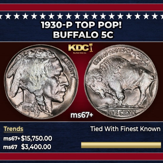 1930-p Buffalo Nickel TOP POP! 5c ms67+ SEGS