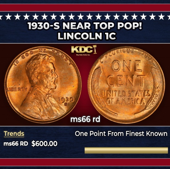1930-s Lincoln Cent Near Top Pop! 1c Grades ms66 rd