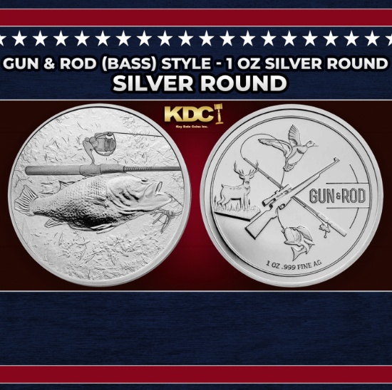 Gun & Rod (Bass) Style - 1 oz Silver Round Round