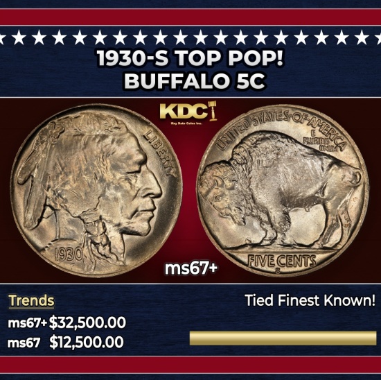 1930-s Buffalo Nickel TOP POP! 5c ms67+ SEGS