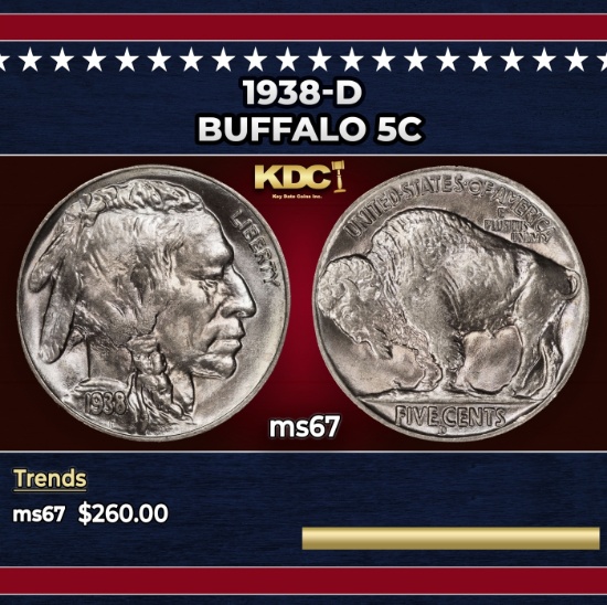 1938-d Buffalo Nickel 5c ms67 SEGS