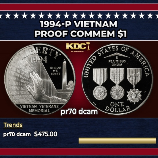 1994-P Vietnam Proof Modern Commem Dollar $1 pr70 dcam SEGS
