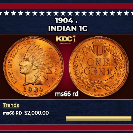 1904 Indian Cent . 1c ms66 rd SEGS