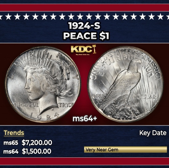 1924-s Peace Dollar $1 ms64+ SEGS