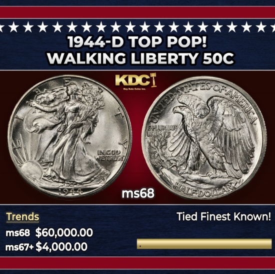 1944-d Walking Liberty Half Dollar TOP POP! 50c ms68 SEGS