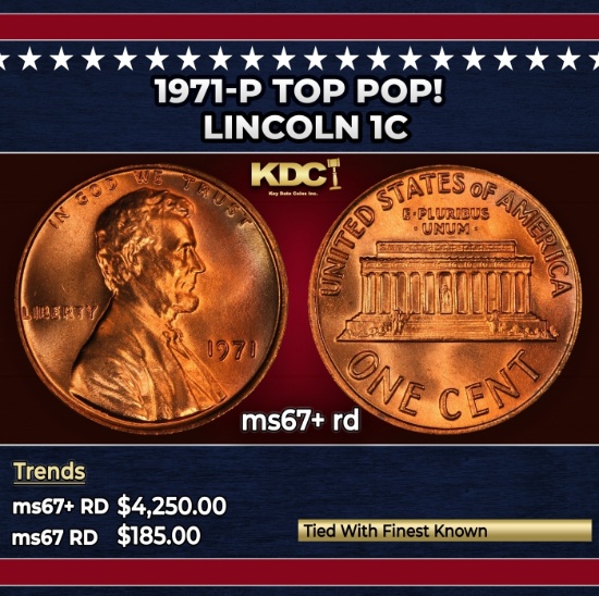 1971-p Lincoln Cent TOP POP! 1c ms67+ rd SEGS