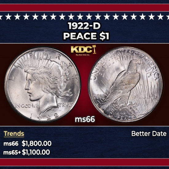 1922-d Peace Dollar $1 ms66 SEGS