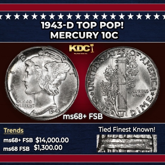 1943-d Mercury Dime TOP POP! 10c ms68+ FSB SEGS