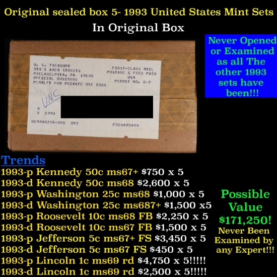 Original sealed box 5- 1993 United States Mint Sets