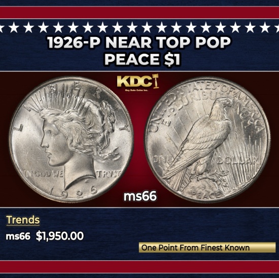 1926-p Peace Dollar Near Top Pop $1 ms66 SEGS