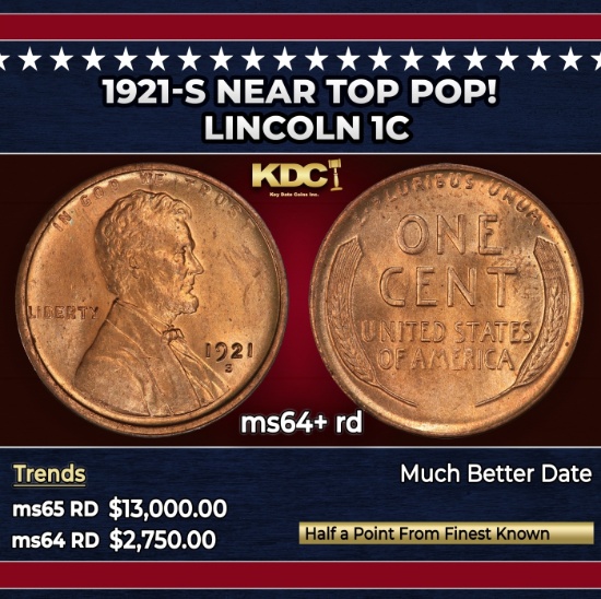 1921-s Lincoln Cent Near Top Pop! 1c ms64+ rd SEGS