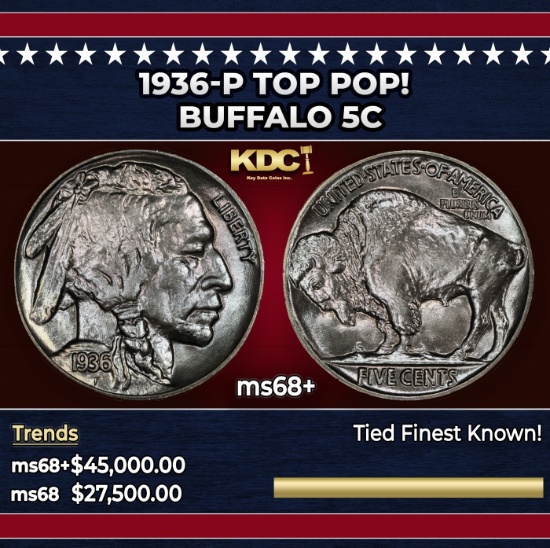 1936-p Buffalo Nickel TOP POP! 5c ms68+ SEGS