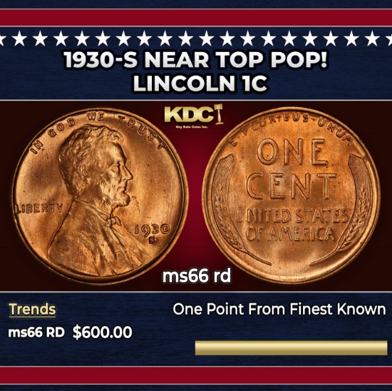 1930-s Lincoln Cent Near Top Pop! 1c Grades ms66 rd