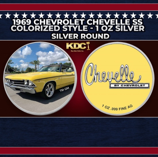 1969 Chevrolet Chevelle SS Colorized Style - 1 oz Silver Round Round