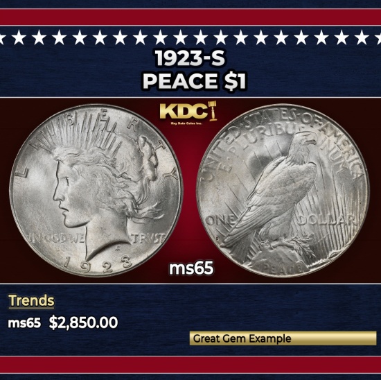 1923-s Peace Dollar $1 ms65 SEGS
