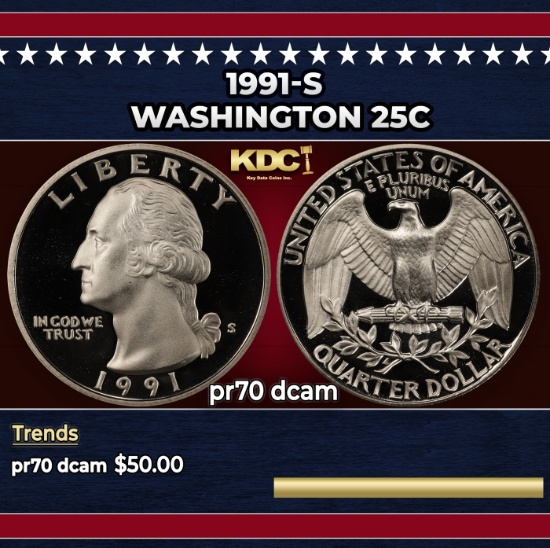 1991-s Proof Washington Quarter 25c pr70 dcam SEGS