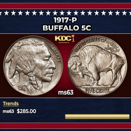 1917-p Buffalo Nickel 5c Grades ms63