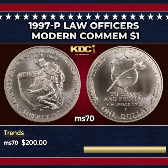 1997-p Law Officers Modern Commem Dollar $1 ms70 SEGS