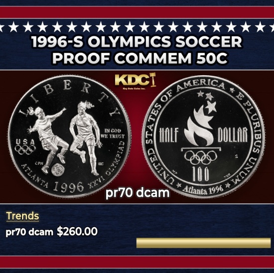 1996-s Olympics Soccer Proof Modern Commem Half Dollar 50c pr70 dcam SEGS