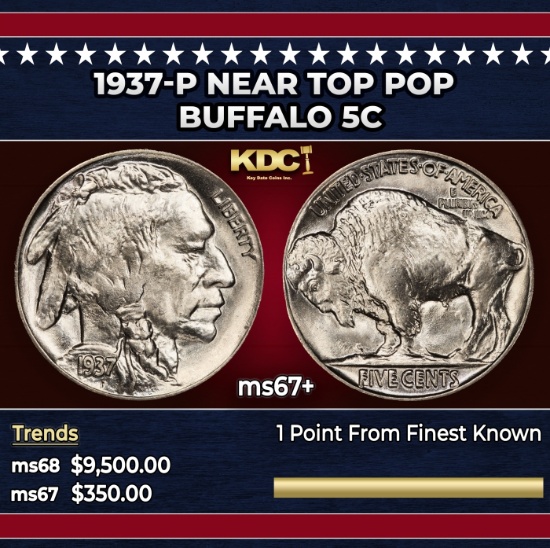 1937-p Buffalo Nickel Near Top Pop 5c ms67+ SEGS