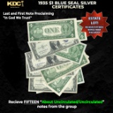 15x 1935 $1 Blue Seal Silver Certificates Grades AU/CU