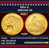1914-s Gold Indian Half Eagle $5 ms62+ USCG