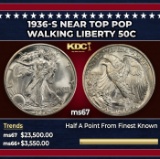1936-s Walking Liberty Half Dollar Near Top Pop 50c ms67 SEGS