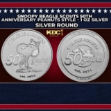 Snoopy Beagle Scouts 50th Anniversary Peanuts Style - 1 oz Silver Round Round