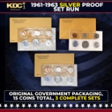 1961, 1962 & 1963 Silver Proof Sets 15 Coins In Original Government Packaging Manilla Envelope