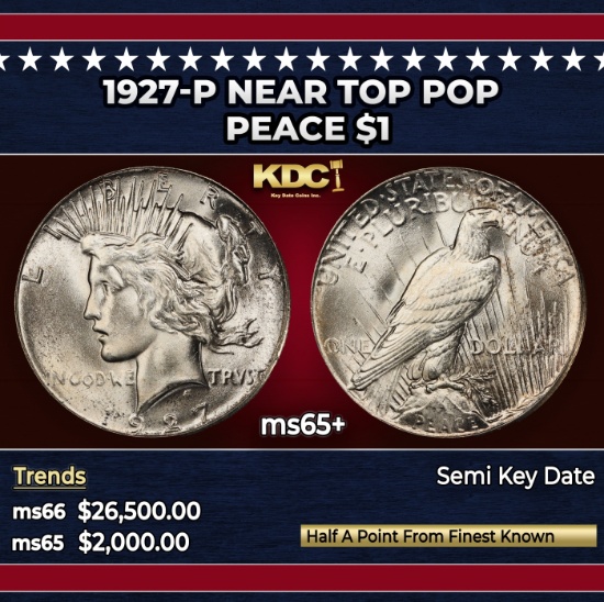 1927-p Peace Dollar Near Top Pop $1 ms65+ SEGS