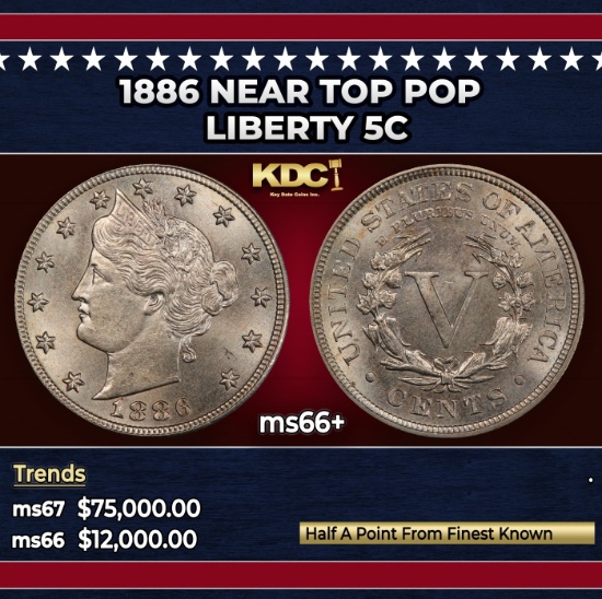 1886 Liberty Nickel Near Top Pop 5c ms66+ SEGS