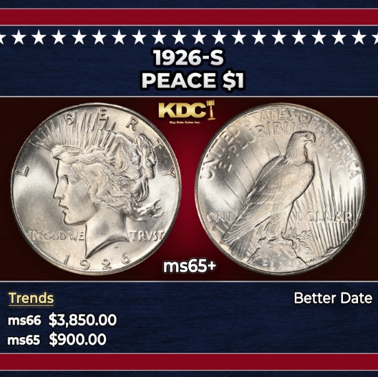 1926-s Peace Dollar $1 ms65+ SEGS