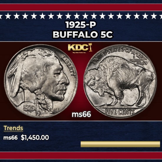 1925-p Buffalo Nickel 5c ms66 SEGS