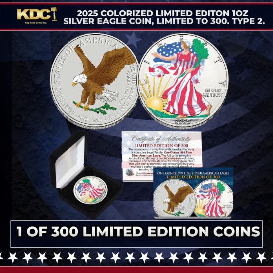 2025 Colorized Limited Editon 1oz Silver Eagle Coin, Limited to 300. Type 2. Other Toy