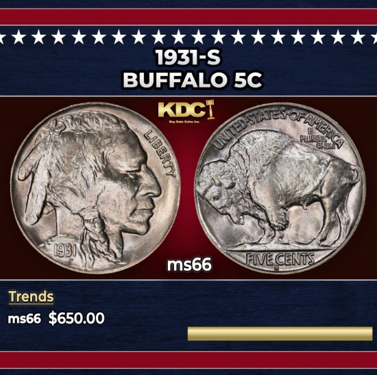 1931-s Buffalo Nickel 5c Grades ms66
