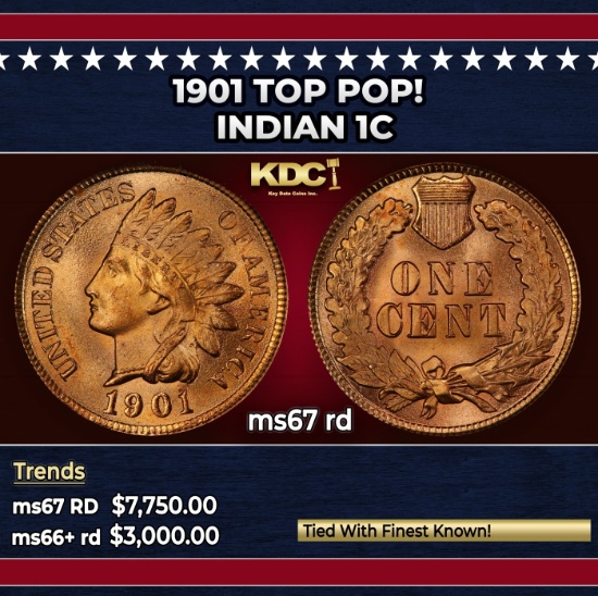 1901 Indian Cent TOP POP! 1c ms67 rd SEGS