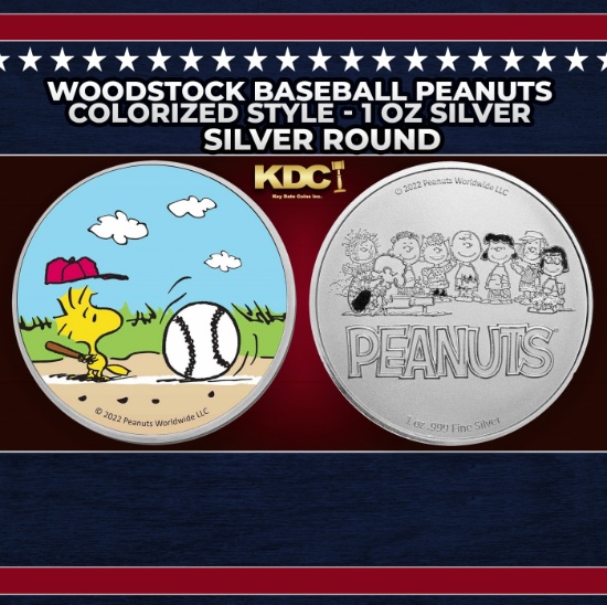 Woodstock Baseball Peanuts Colorized Style - 1 oz Silver Round Round