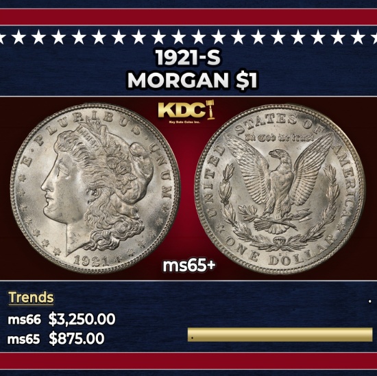 1921-s Morgan Dollar $1 ms65+ SEGS