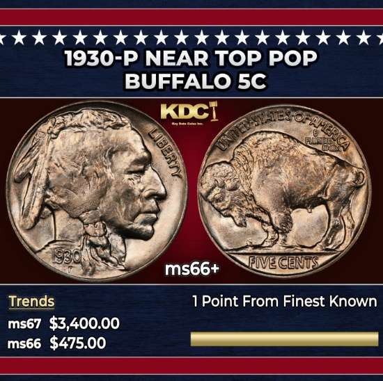 1930-p Buffalo Nickel Near Top Pop 5c ms66+ SEGS