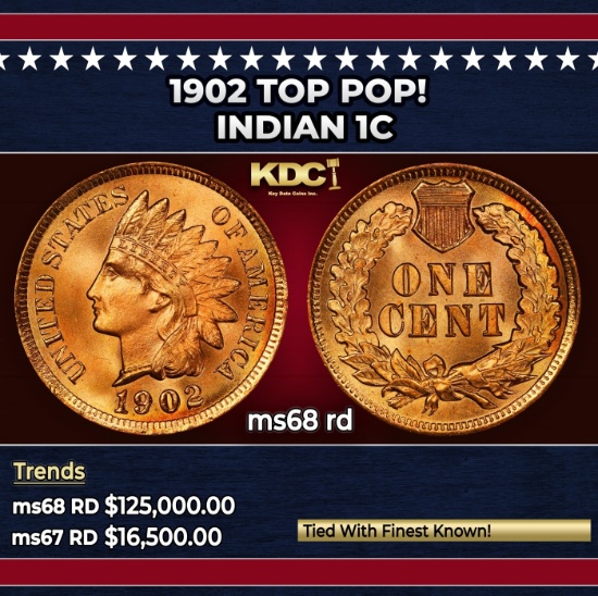 1902 Indian Cent TOP POP! 1c ms68 rd SEGS