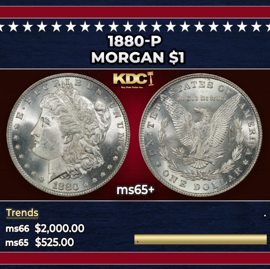 1880-p Morgan Dollar $1 ms65+ SEGS