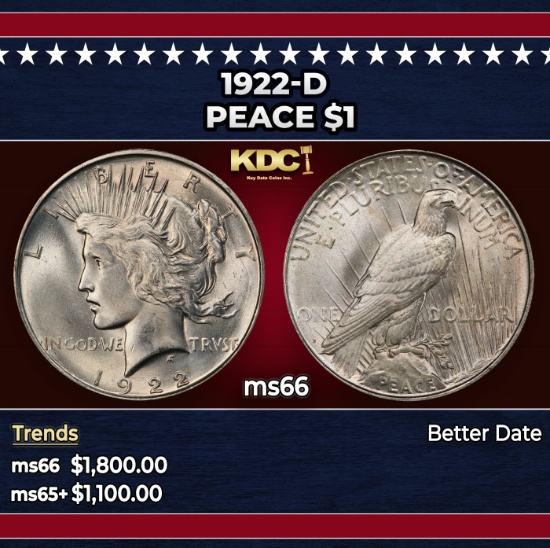 1922-d Peace Dollar $1 ms66 SEGS