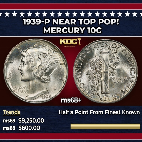 1939-p Mercury Dime Near Top Pop! 10c ms68+ SEGS